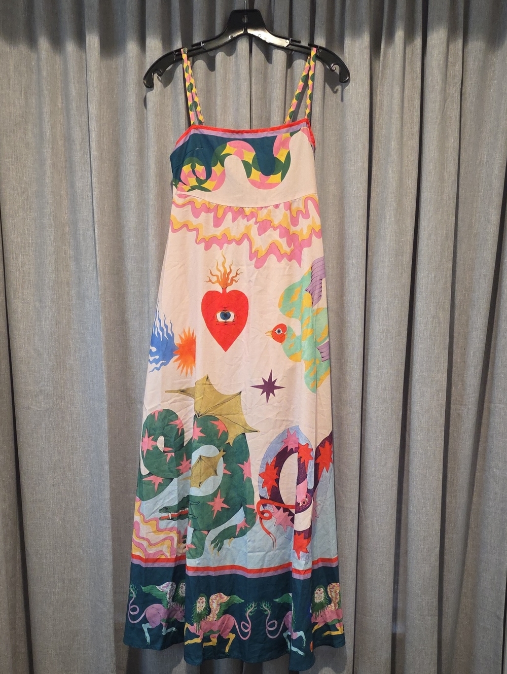 Amazon Boho Multicolor Graphic Maxi Dress with Spaghetti Straps